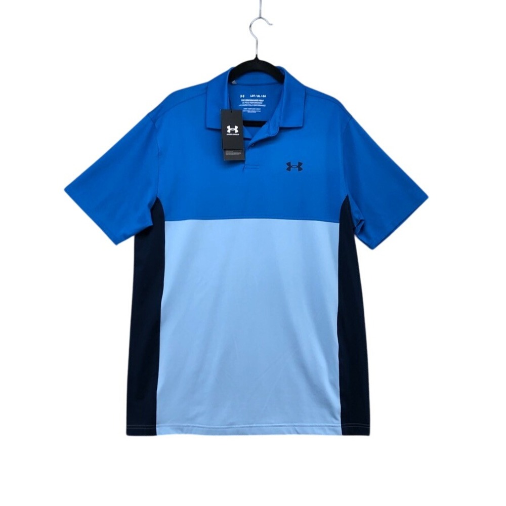 Under Armour Polo Shirt Mens Large Blue Colorblock Performance Preppy Golf